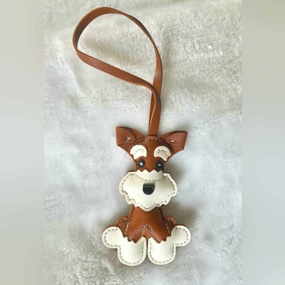 Brown and Cream Dog Key Holder leather